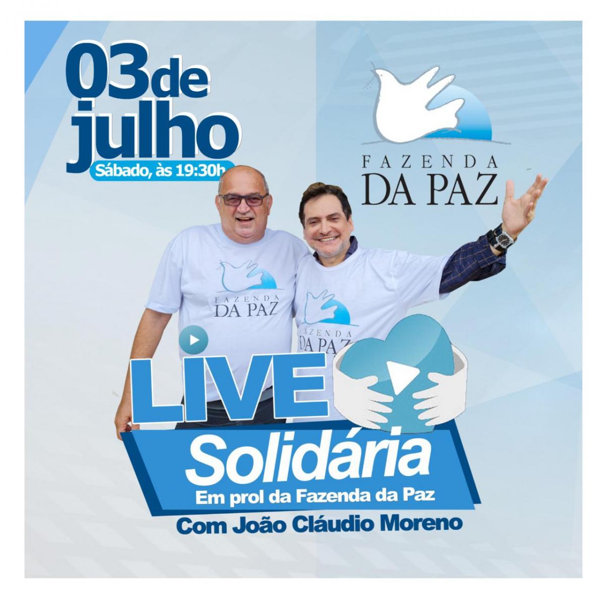 João Cláudio Moreno fará live solidária para ajudar Fazenda da Paz
