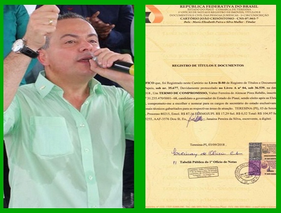 Valter Alencar se compromete em cartório a nomear exclusivamente secretários técnicos em seu Governo